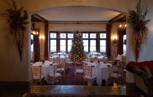 The Manor House living room decorated to welcome guests for tea